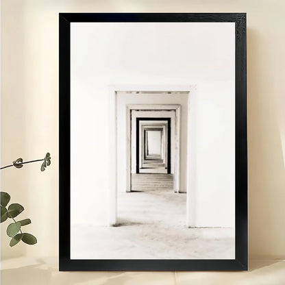 Minimalist Endless Corridor Wall Art – Modern Depth Perspective Framed Canvas Print | W2186