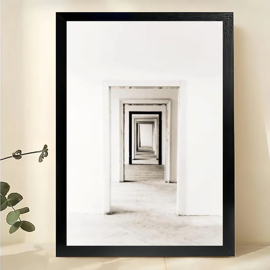 Minimalist Endless Corridor Wall Art – Modern Depth Perspective Framed Canvas Print | W2186