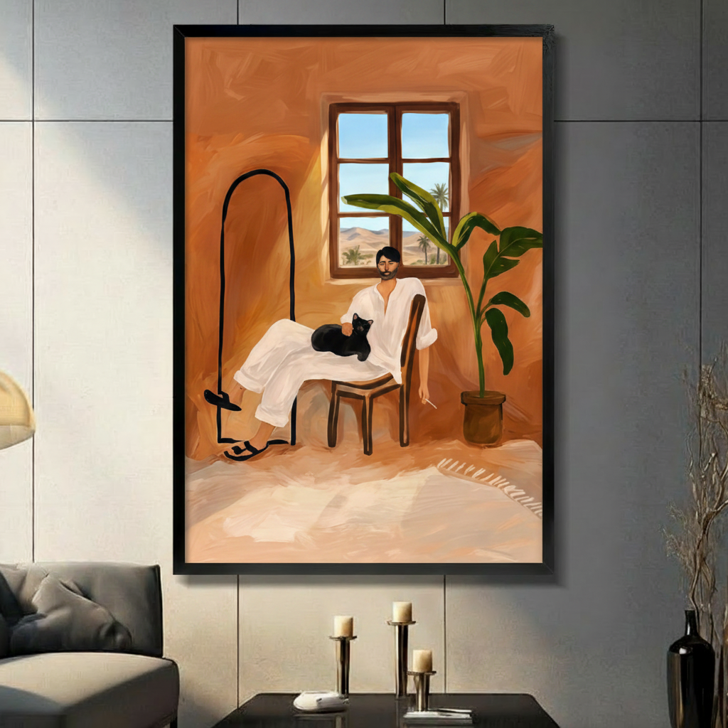 Moroccan Room Man Black Cat Desert Canvas Print w6060