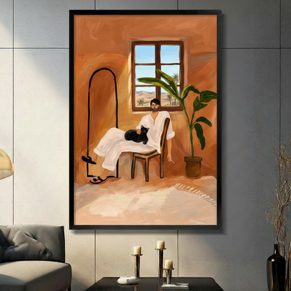 Moroccan Room Man Black Cat Desert Canvas Print w6060