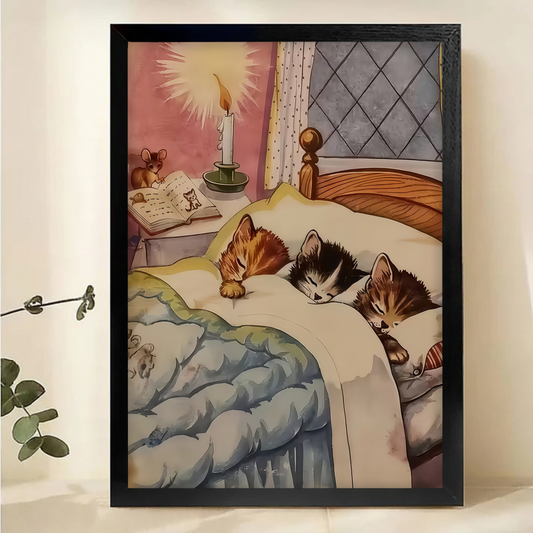 Sleeping Kittens Wall Art - Cozy Bedroom Canvas Print|W1091
