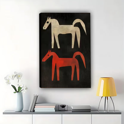 The Minimalist Horse Duo – Modern Abstract Wall Art on Natural Wood Canvas | W549