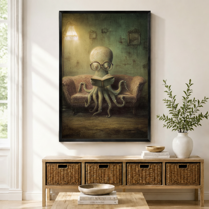 Bookish Octopus Reading Glasses Gothic Fantasy Canvas Print w6084
