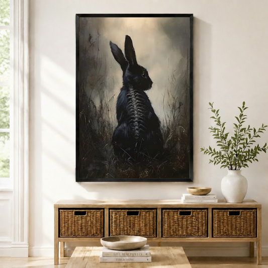 Dark Gothic Black Rabbit Spine Oil Painting Canvas Print w6082