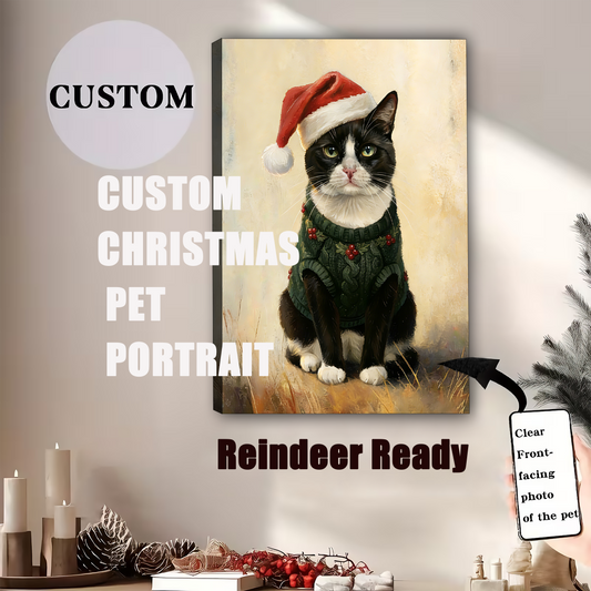 Custom Christmas Cat Portrait - Personalized Holiday Pet Artwork & Cat Lover Gift