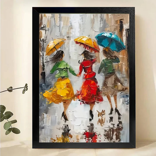 Rainy Day Ladies Canvas Art – Colorful Umbrellas Impressionist Wall Print|W1003