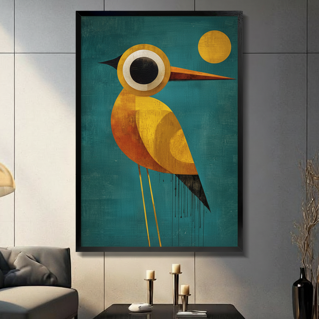 Abstract Golden Bird Teal Canvas Art w6603