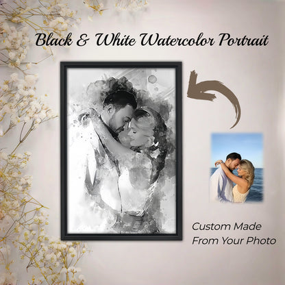 Custom Black and White Watercolor Portrait from Photo  – A Timeless Custom Gift
