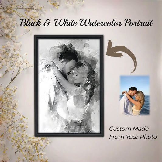 Custom Black and White Watercolor Portrait from Photo  – A Timeless Custom Gift