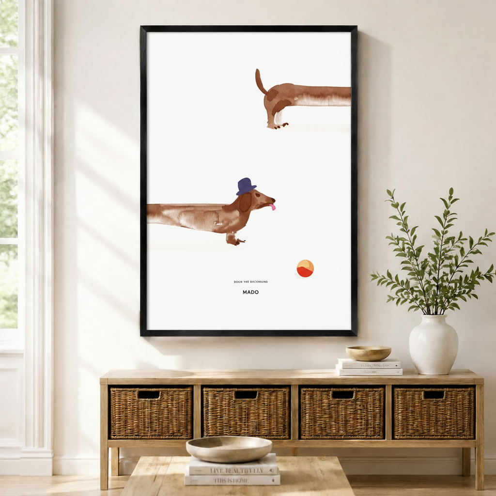 Dachshund Playing Ball Minimalist Canvas Wall Art w6071