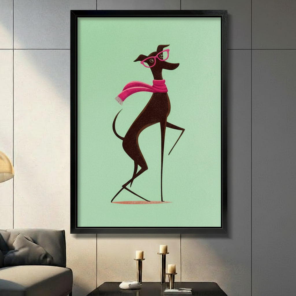 Chic Greyhound Fashion Illustration Canvas Wall Art w6098