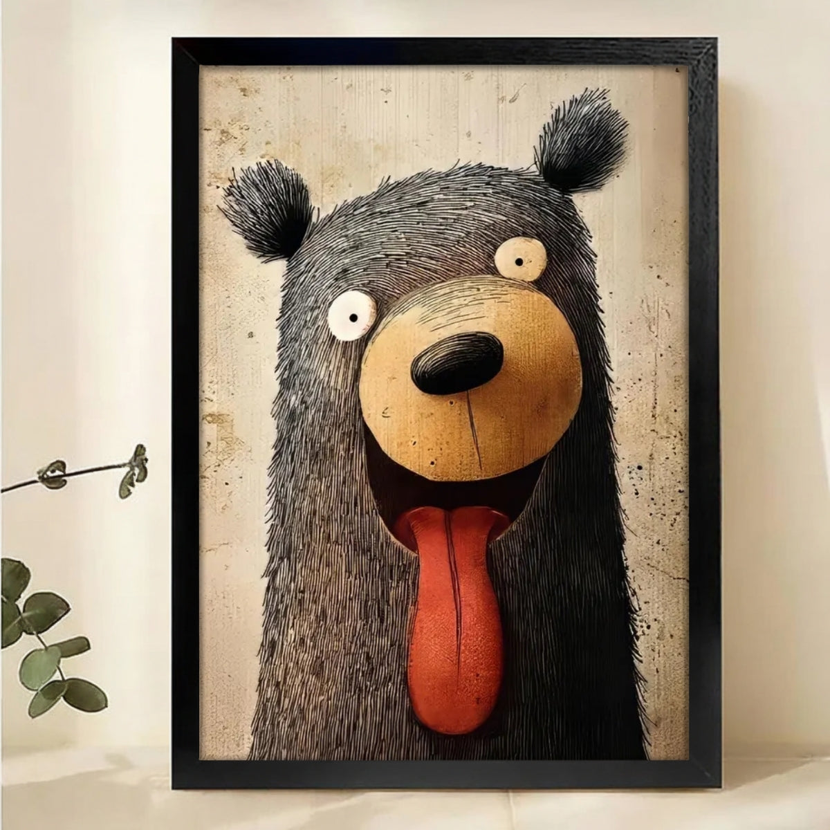 Happy Bear with Tongue Out - Whimsical Canvas Wall Art|W1177