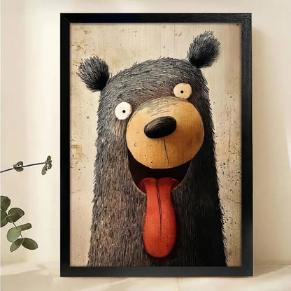 Happy Bear with Tongue Out - Whimsical Canvas Wall Art|W1177