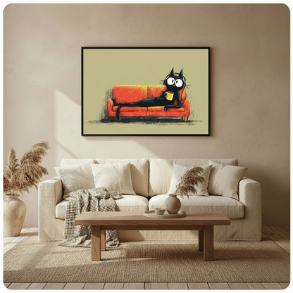 Black Cat Lounge Coffee Headphones Canvas Wall Art