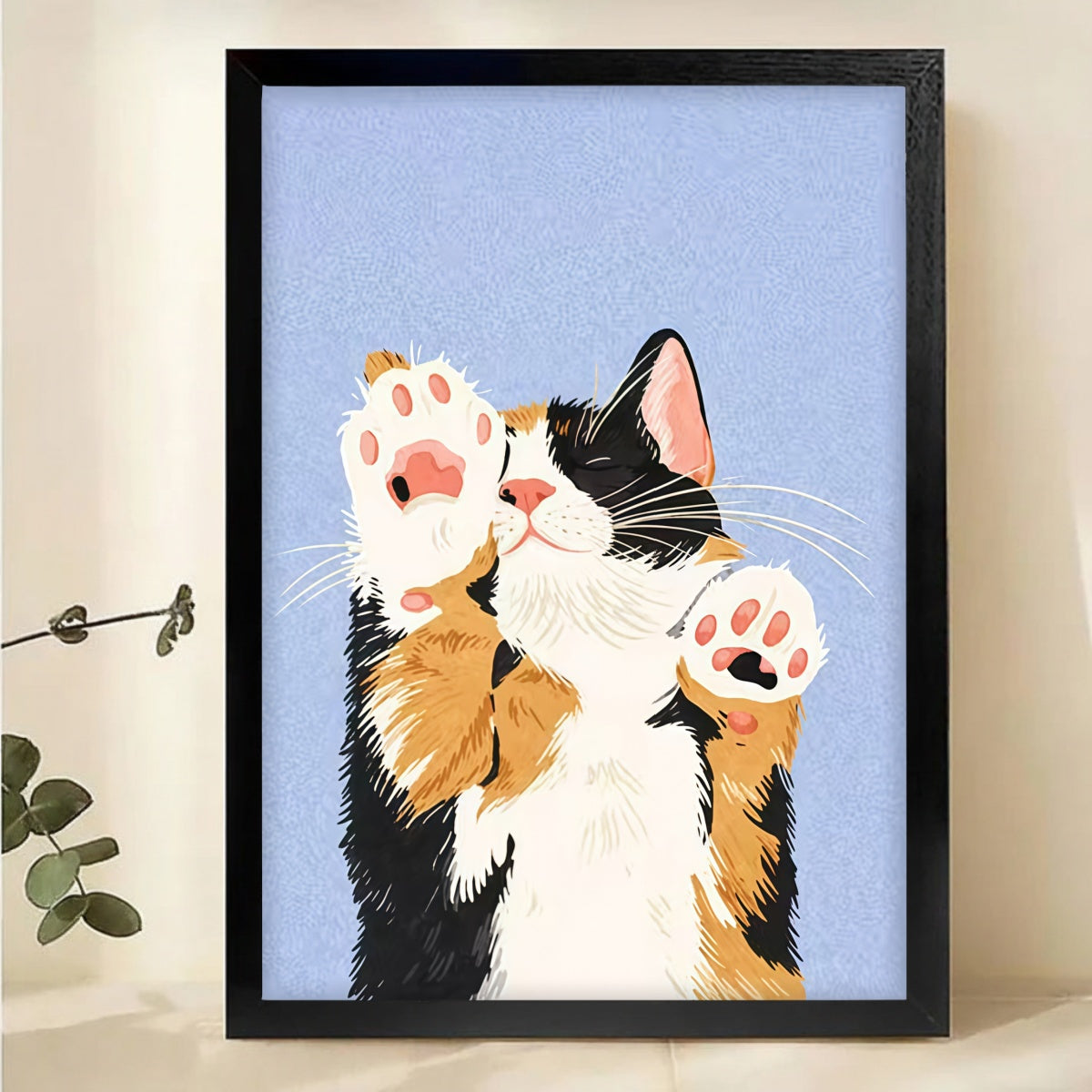 Cute Calico Cat Paws Up Wall Art - Adorable Kitten Print|W1149