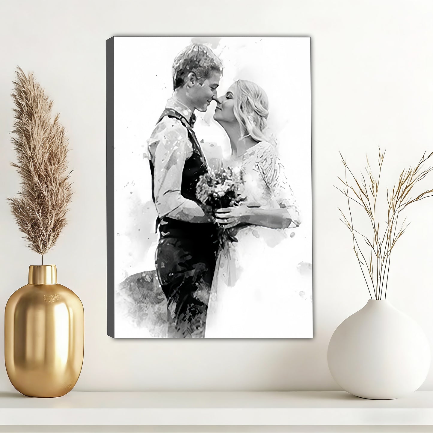 Custom Black and White Watercolor Portrait from Photo  – A Timeless Custom Gift