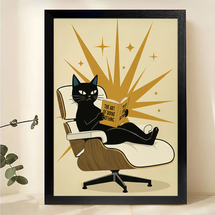 The Art of Doing Nothing Cat Poster | Mid-Century Modern Wall Art Print| W1015