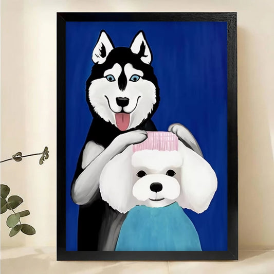 Husky and Bichon Frise Wall Art - Cute Dog Duo Canvas Print|W1127