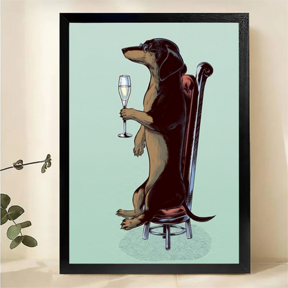 Dachshund with Champagne Wall Art - Fancy Dog Celebration Print|W1311