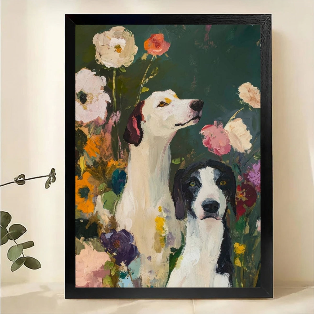 Dogs in Bloom Wall Art Print - Floral Pet Portrait Painting|W1225