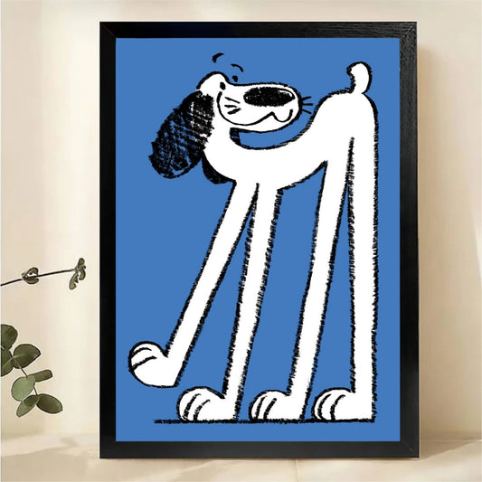 Long Legged Dog Wall Art Print - Whimsical Blue Dog Illustration|W1231