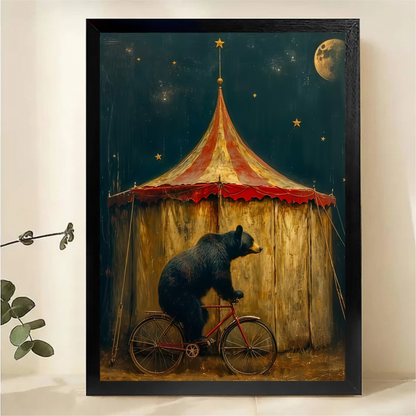 Circus Bear on Bicycle Framed Wall Art - Vintage Carnival Print|W1072