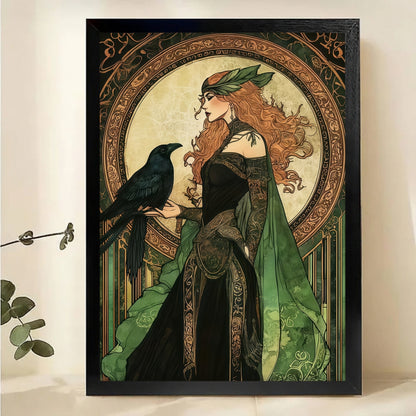 Art Nouveau Goddess with Raven Wall Art - Celtic Style|W1096