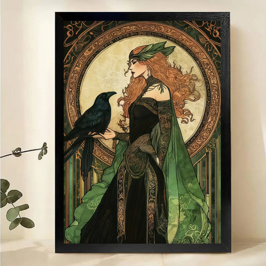Art Nouveau Goddess with Raven Wall Art - Celtic Style|W1096