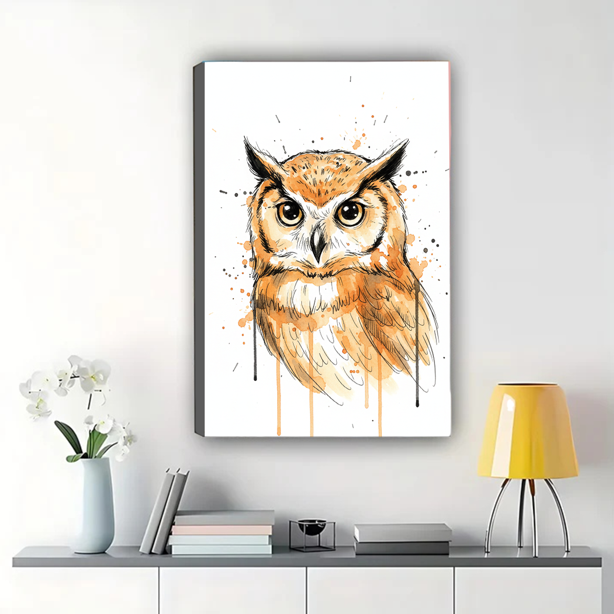 Watercolor Owl Art Print - Sketch Style Wildlife Wall Decor|W1116