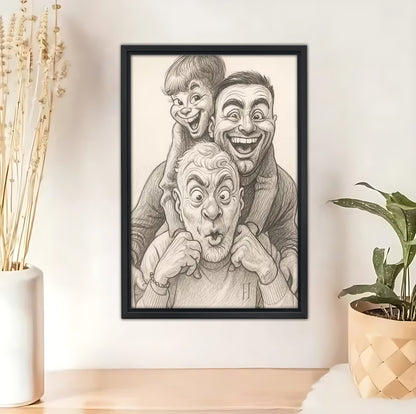 Luxury Custom Black and White Caricature Portrait - Personalized Timeless Gift for Individuals, Couples &amp; Families - Hand-Drawn Style Canvas