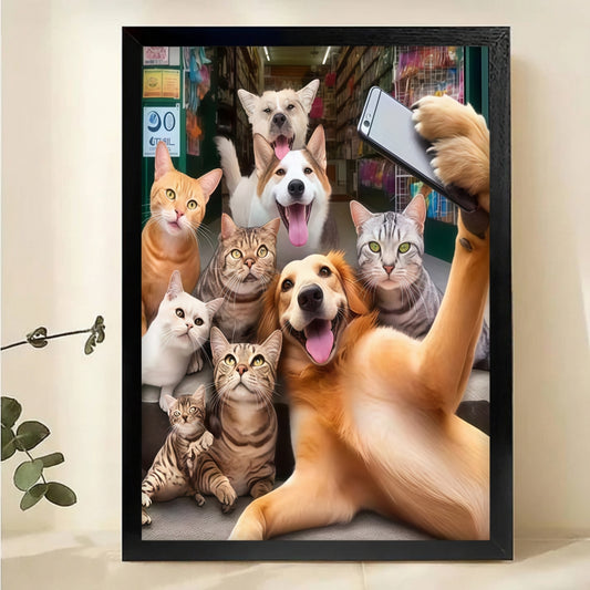 Dogs and Cats Selfie Wall Art - Funny Pet Print|W1090