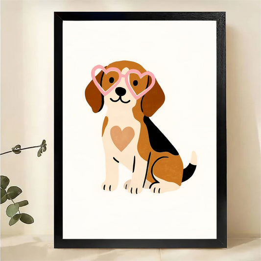 Beagle with Heart Sunglasses Wall Art - Cute Dog Canvas Print|W1347
