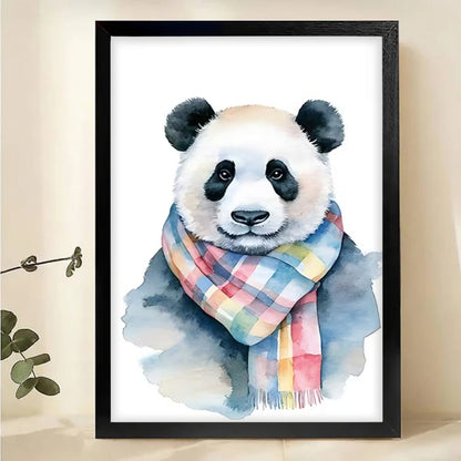 Watercolor Panda with Scarf Canvas Print - Cute Animal Nursery Art|W1124