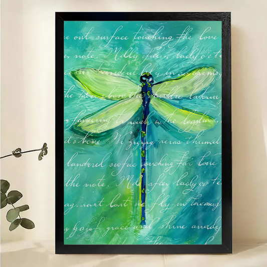 Dragonfly Poetry Wall Art – Teal Watercolor Canvas Print on Natural Wood Frame | W2247