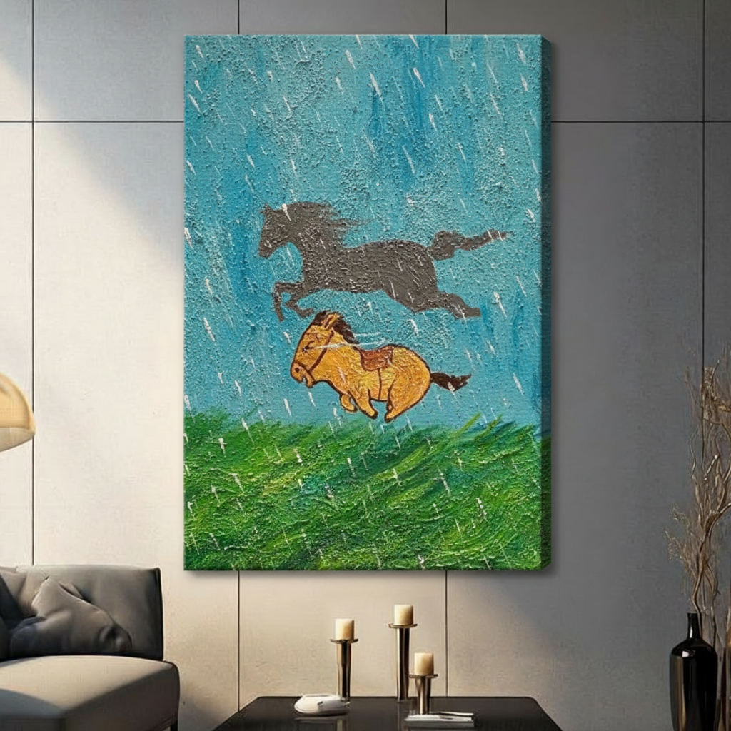 Wild Horses Running Rain Canvas Art w6611