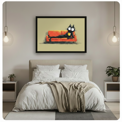 Black Cat Lounge Coffee Headphones Canvas Wall Art