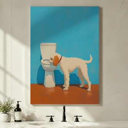 Funny Dog Drinking Toilet Pop Art Canvas Print w6083