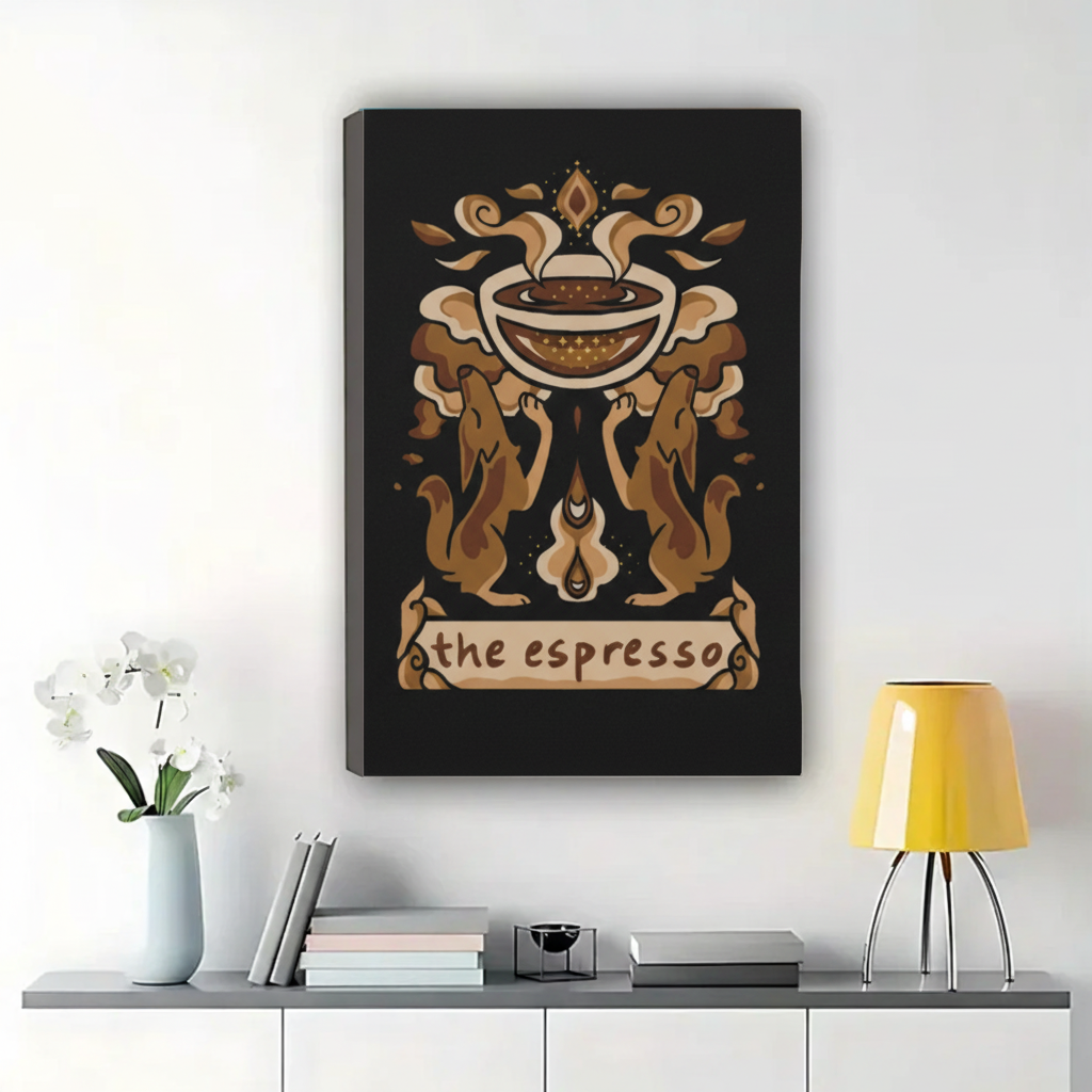 The Espresso Vintage Heraldry Wall Art – Retro Coffee Animal Framed Canvas Print | W2310