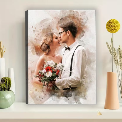 Personalized Wedding Watercolor Portrait Canvas | Custom Photo Illustration Art