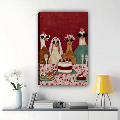 Ducks in Sunglasses Party Canvas Art - Whimsical Kitchen Wall Decor|W1169