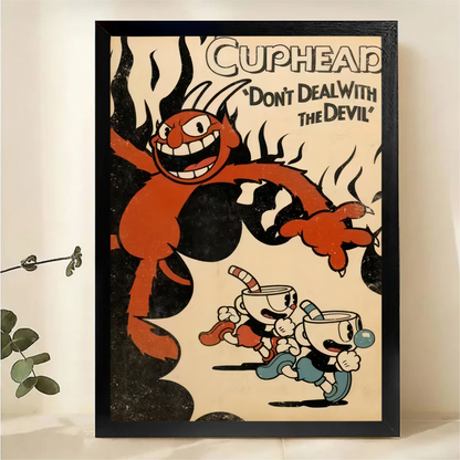 Cuphead Don't Deal with the Devil Framed Wall Art - Vintage Gaming Poster|W1071