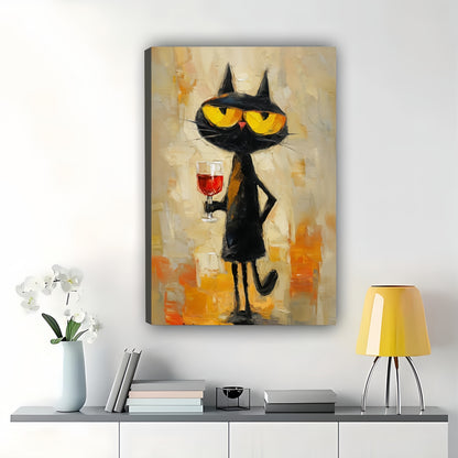 Abstract Standing Cat – Vibrant Textured Animal Wall Art on Natural Wood Canvas | W2007
