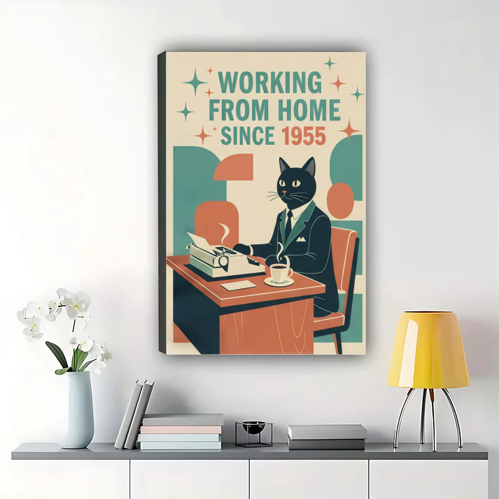 Working from Home Since 1955 Cat Poster - Funny Retro Office Wall Art| W1014
