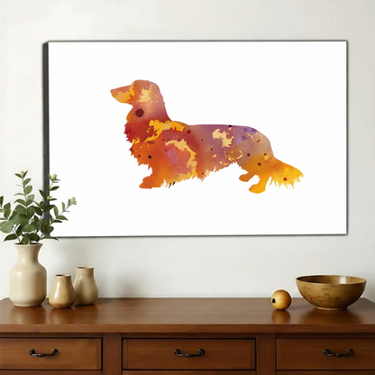 Watercolor Dachshund Wall Art – Colorful Long-Haired Wiener Dog Canvas Print | W2084