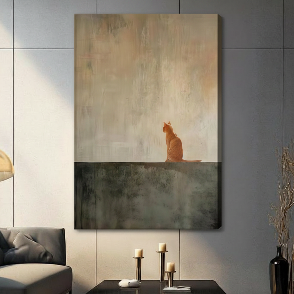 Solitary Orange Cat Minimalist Oil Painting Canvas Print w6049