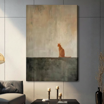Solitary Orange Cat Minimalist Oil Painting Canvas Print w6049