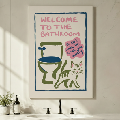 Welcome to the Bathroom Funny Cat Canvas Art w6091