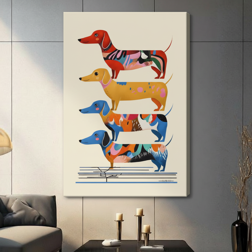 Colorful Stacked Dachshunds Pop Art Canvas Wall Art w6099