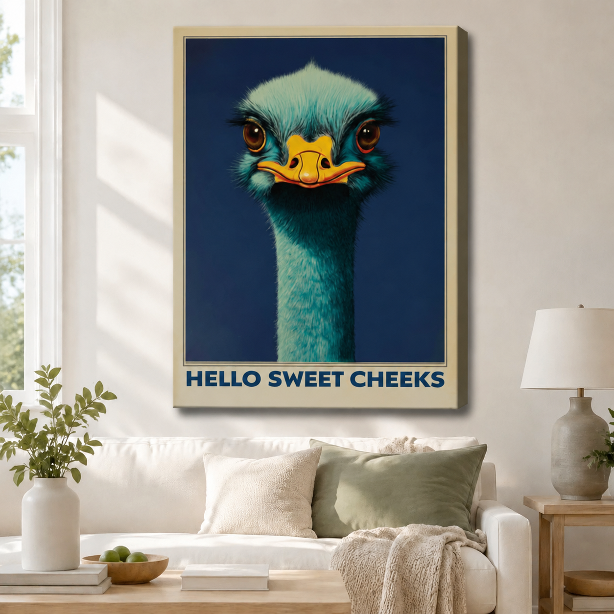 Hello Sweet Cheeks Ostrich Funny Vintage Canvas Print w6081