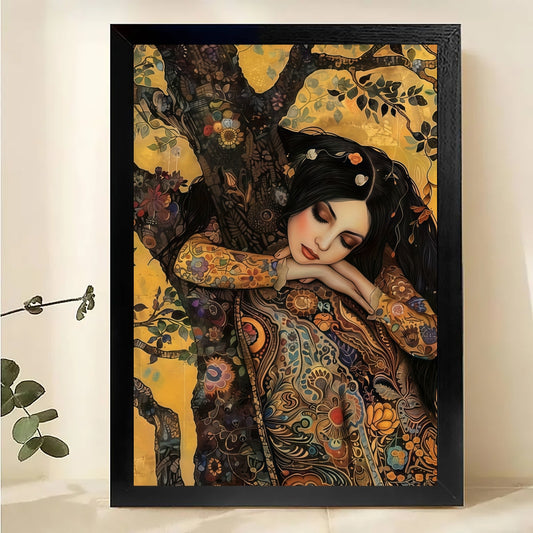 Woman Under Tree Art Print | Art Nouveau Floral Wall Art| W1029